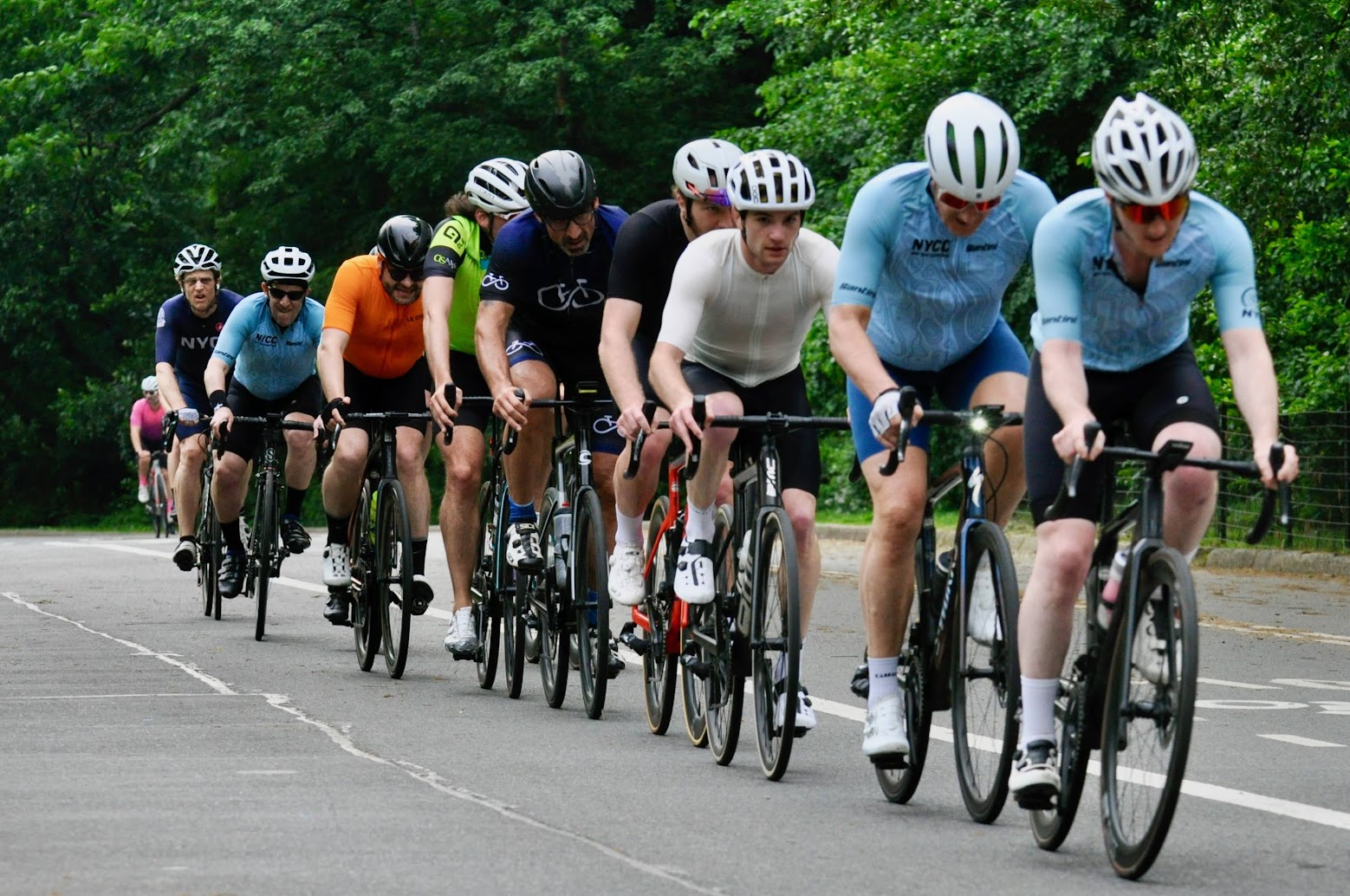 NYCC riders in a double paceline on a park loop