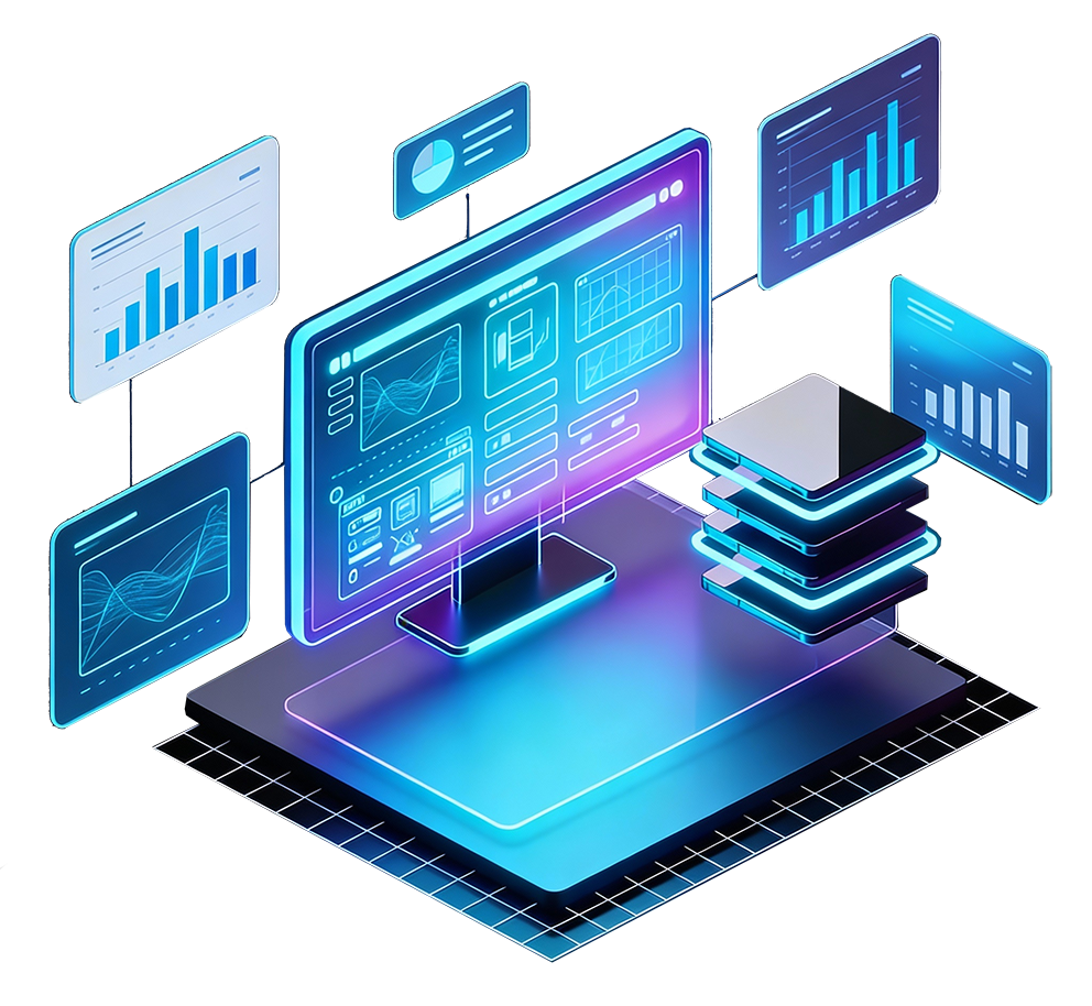 A futuristic dashboard with data and graphs