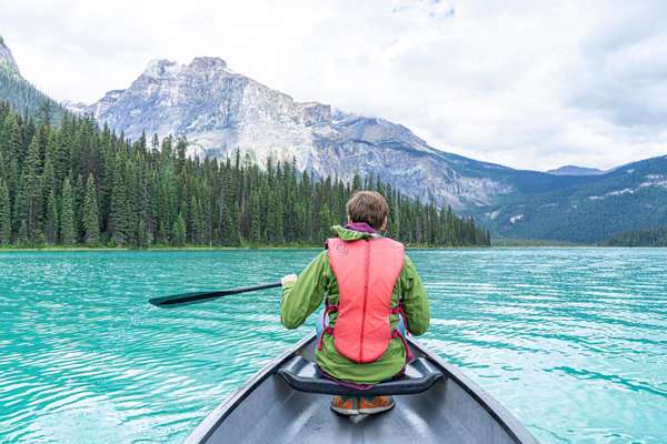 Women kayaking on lake
