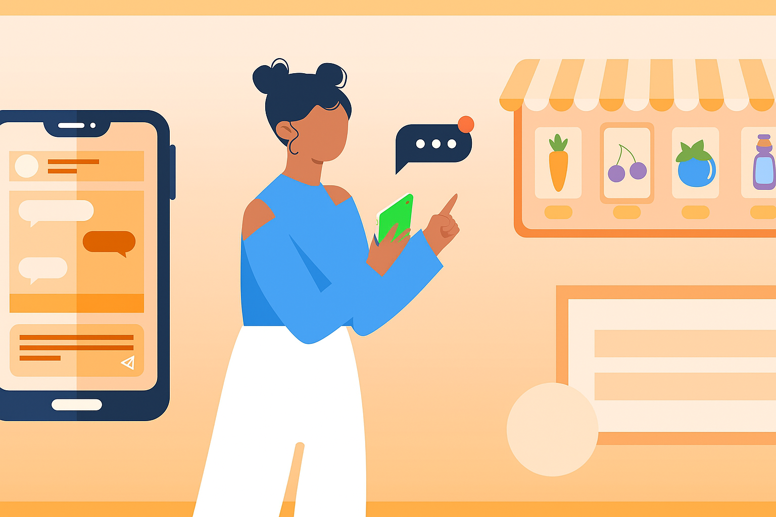 llustration showing trust and security in online shopping, highlighting clear refund, shipping, and privacy policies that encourage purchases and cross-sells.