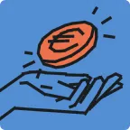 een illustratie van een hand met een munt