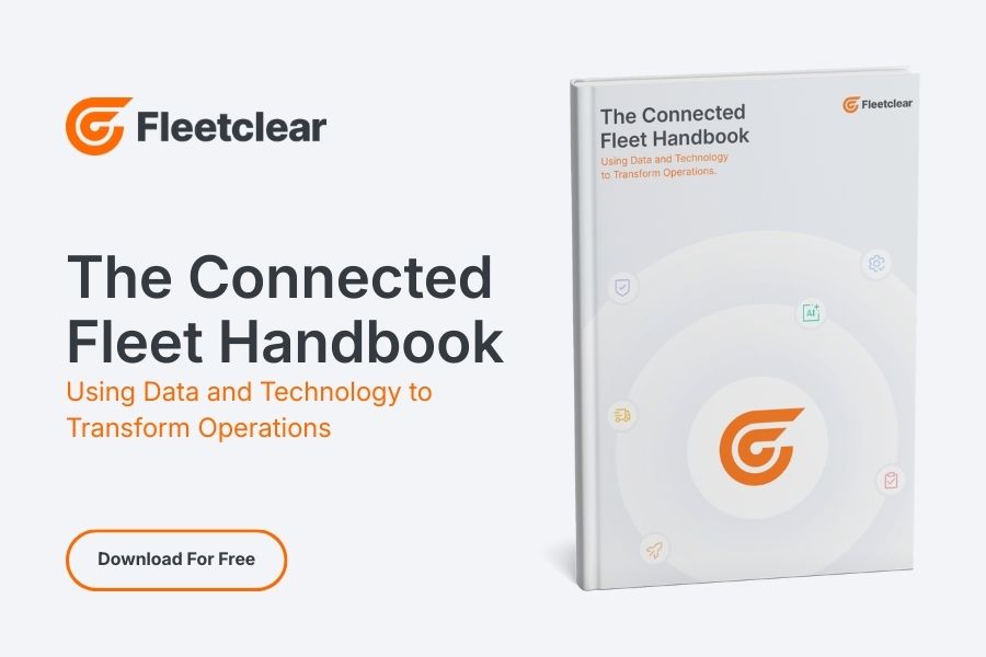 Cover of The Connected Fleet Handbook by Fleetclear showing how data and connected technology transform fleet operations.