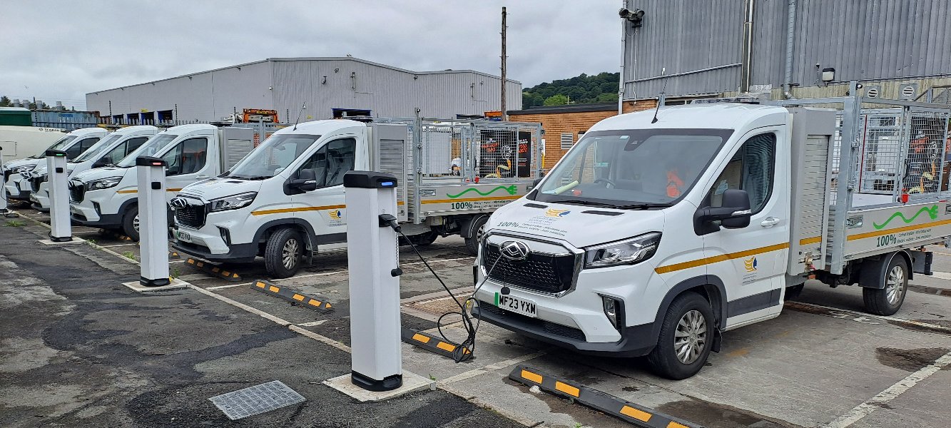 Merthyr Tydfil EV Vans charging in depot