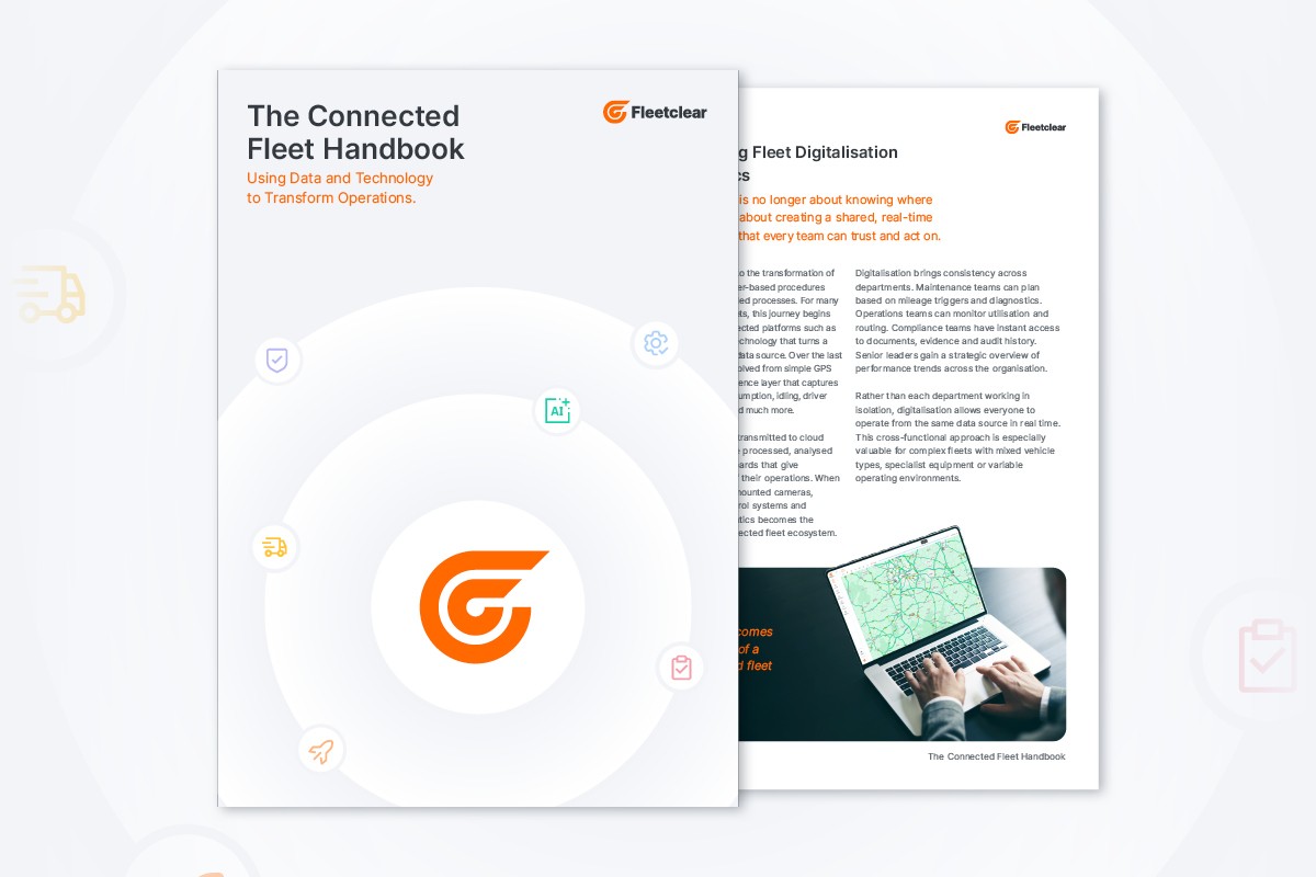 Cover of The Connected Fleet Handbook by Fleetclear showing how data and connected technology transform fleet operations.