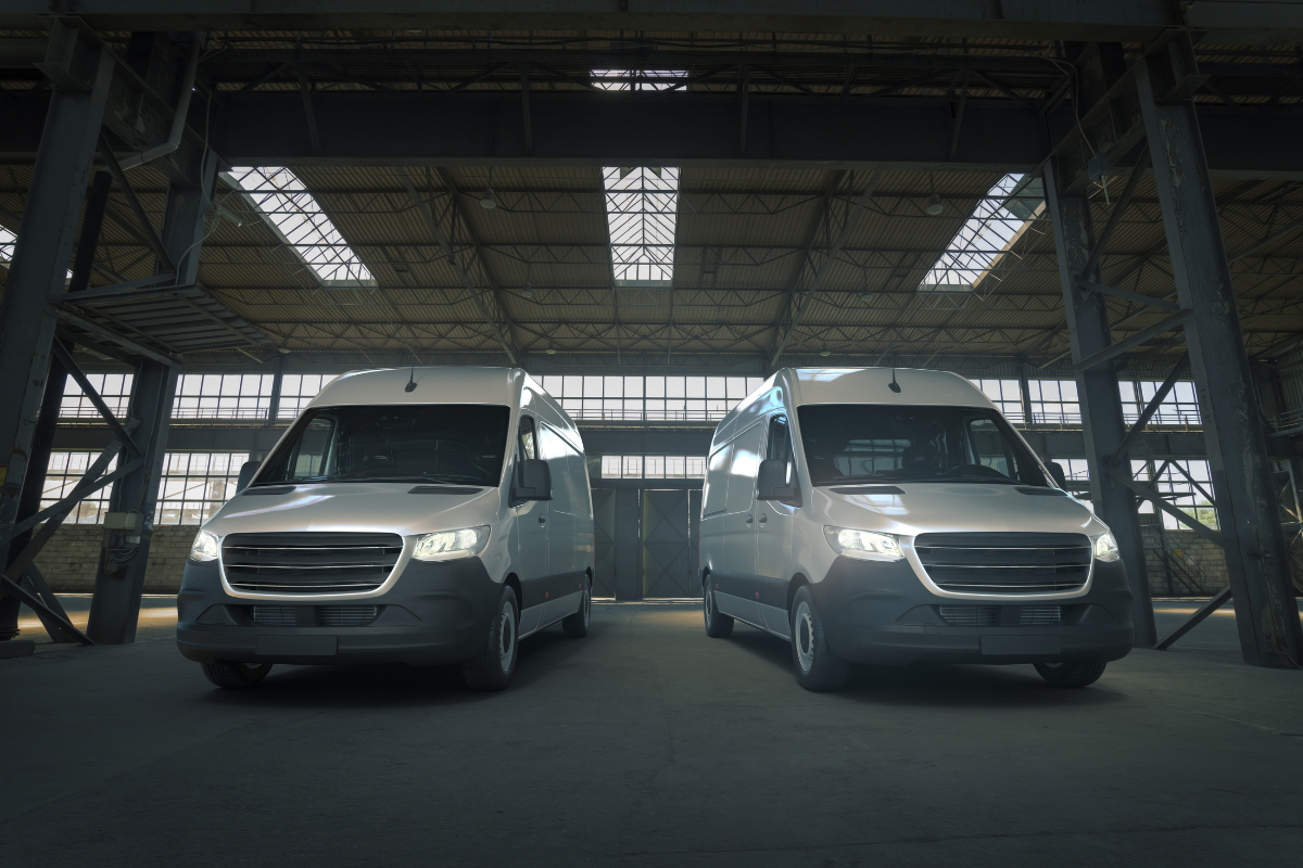Two grey vans in a warehouse unit
