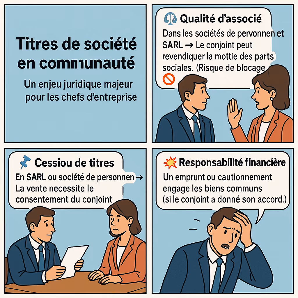 Illustration : Titres de société en communauté, un enjeu juridique pour les chefs d'entreprise