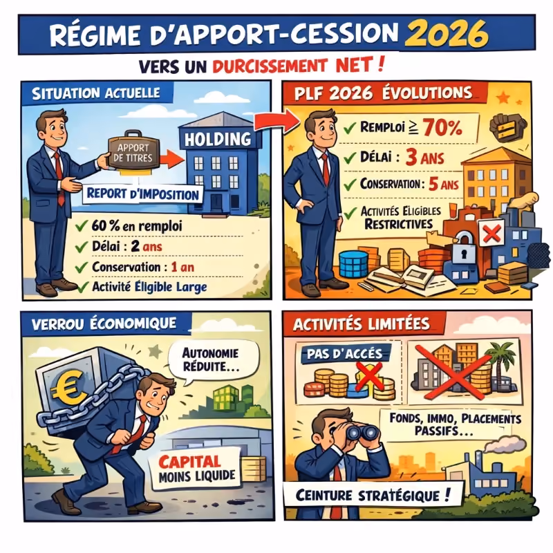 Holding / Apport-cession : le report d’imposition se durcit nettement en 2026