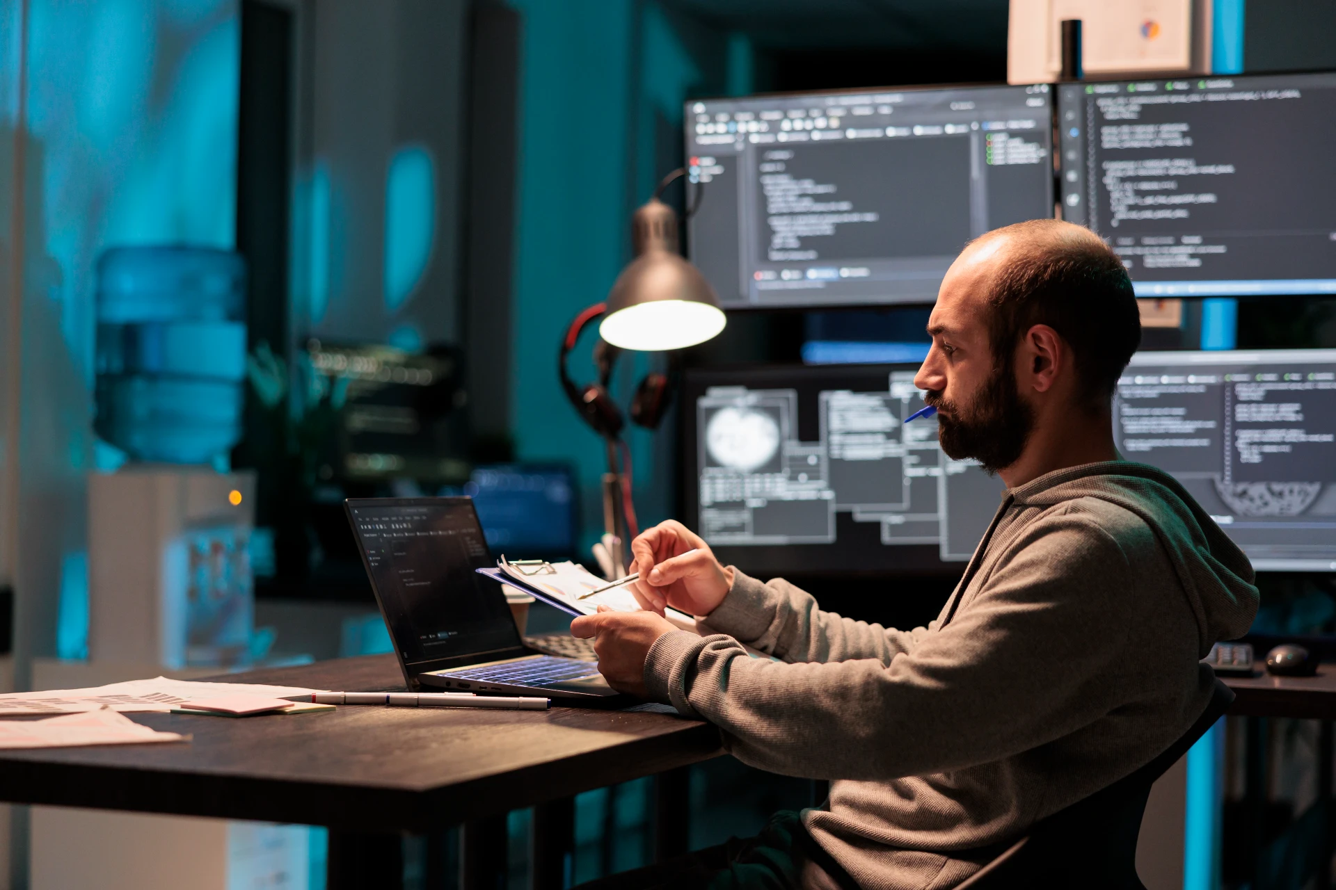 Man working on code