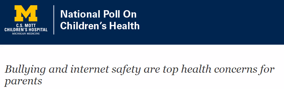 National Poll on Children's Heath: bullying and internet safety are top health concerns for parents