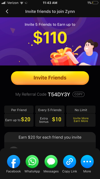 Zynn App Rewards snapshot