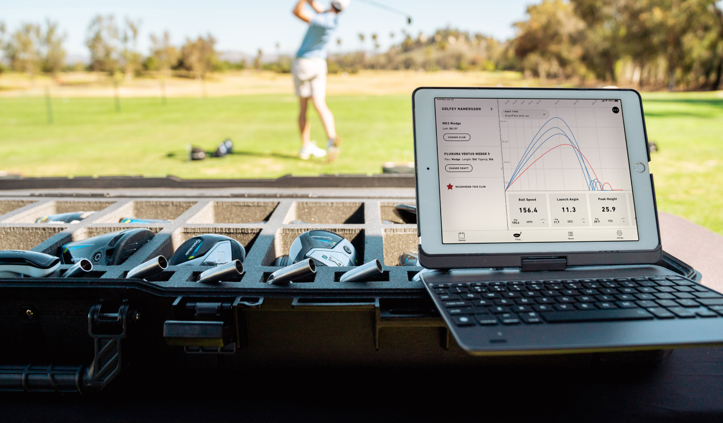 Showcasing the app with a golfer in the background