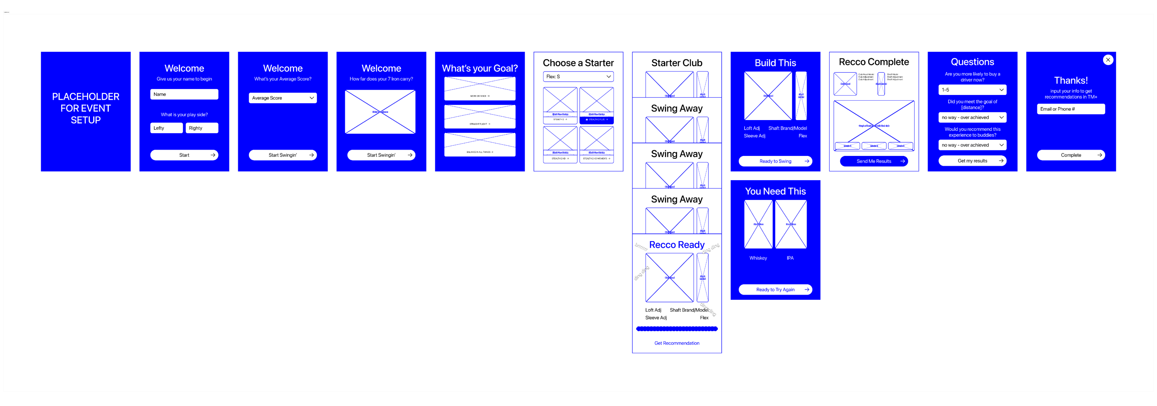 Wireframes for the smartfit app