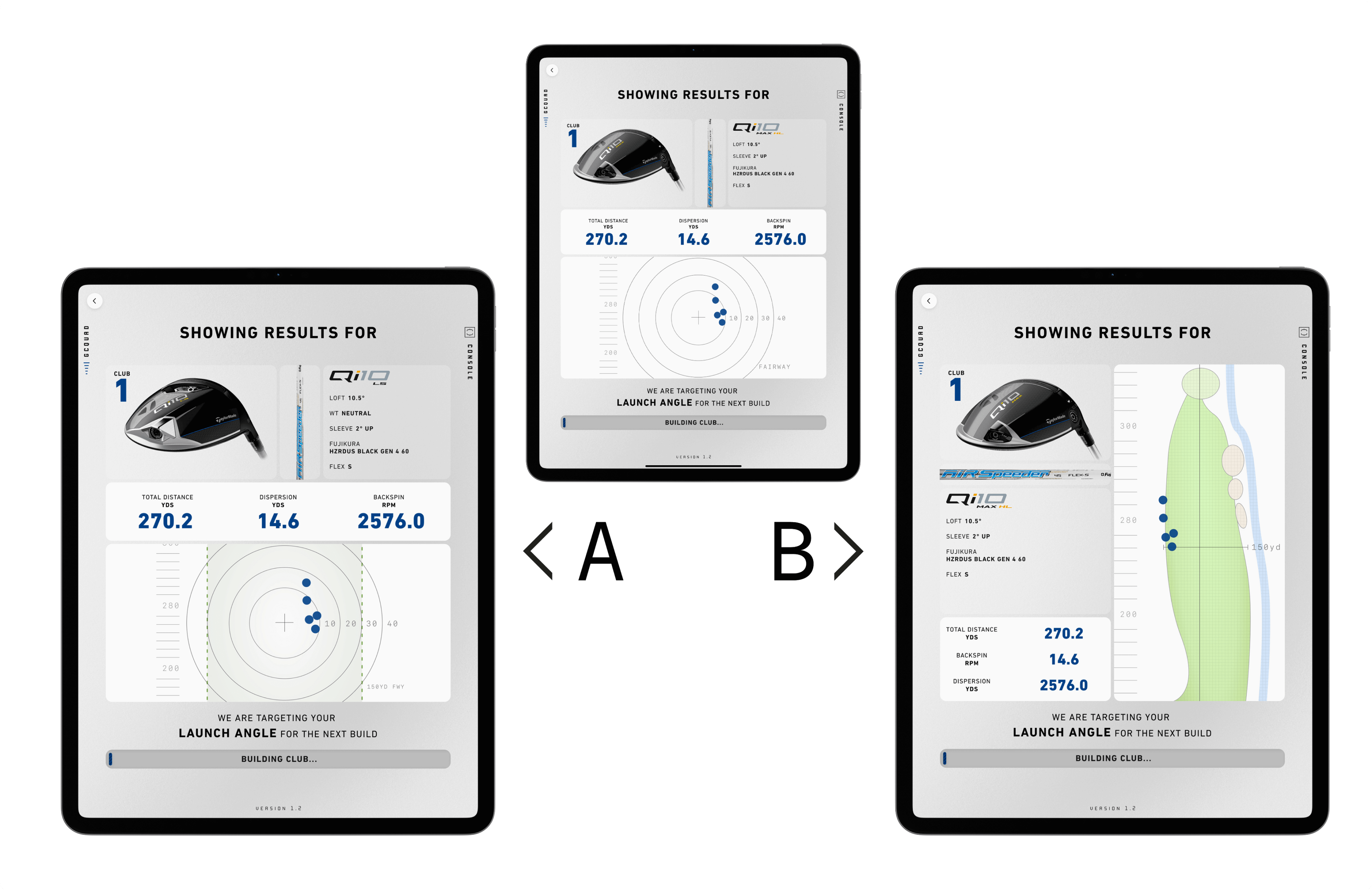 showcasing an A/B test between two types of shot data displays
