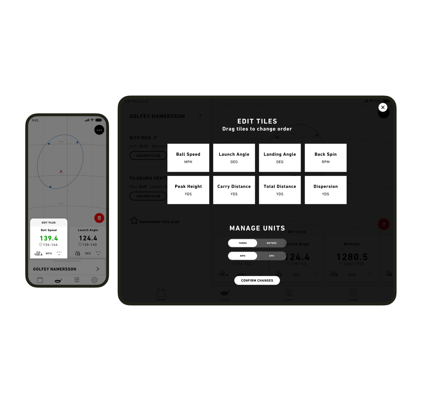 showcase of customizable metric presentation order on tablet and mobile