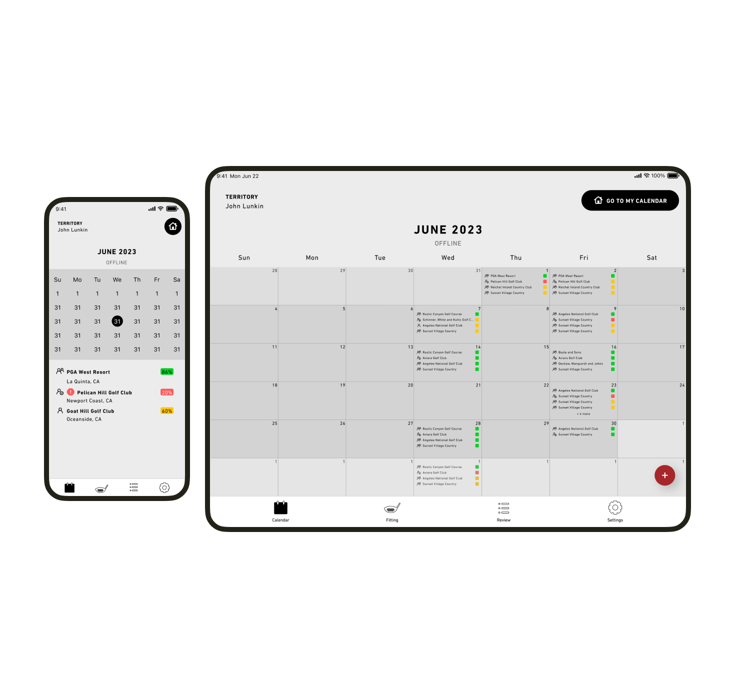 example of the calendar in offline mode