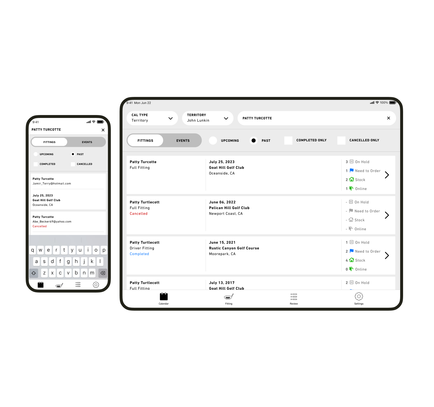 searchable calendar on iphone or tablet