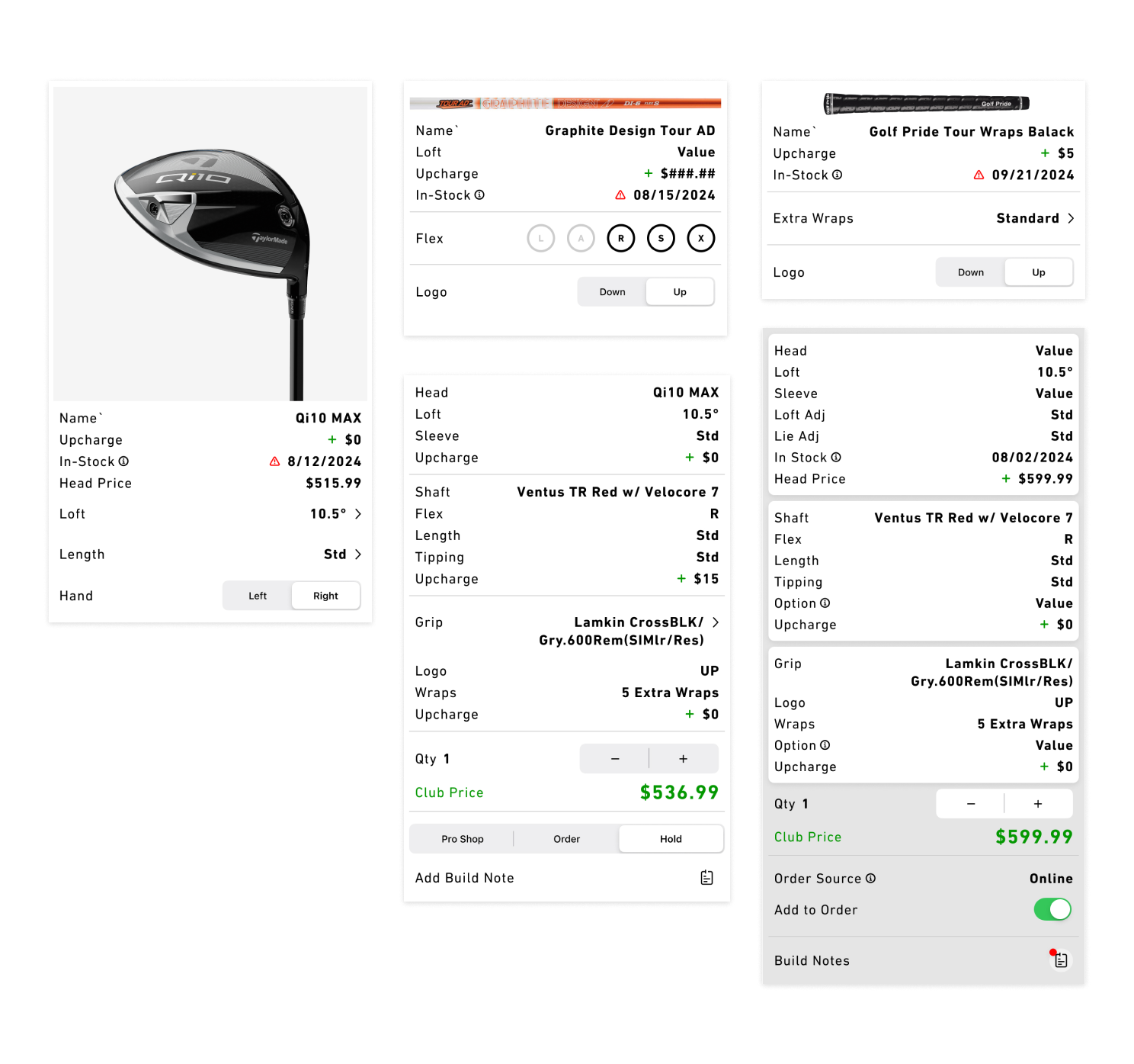 example of the new tile-based UI pattern for configuring clubs and components