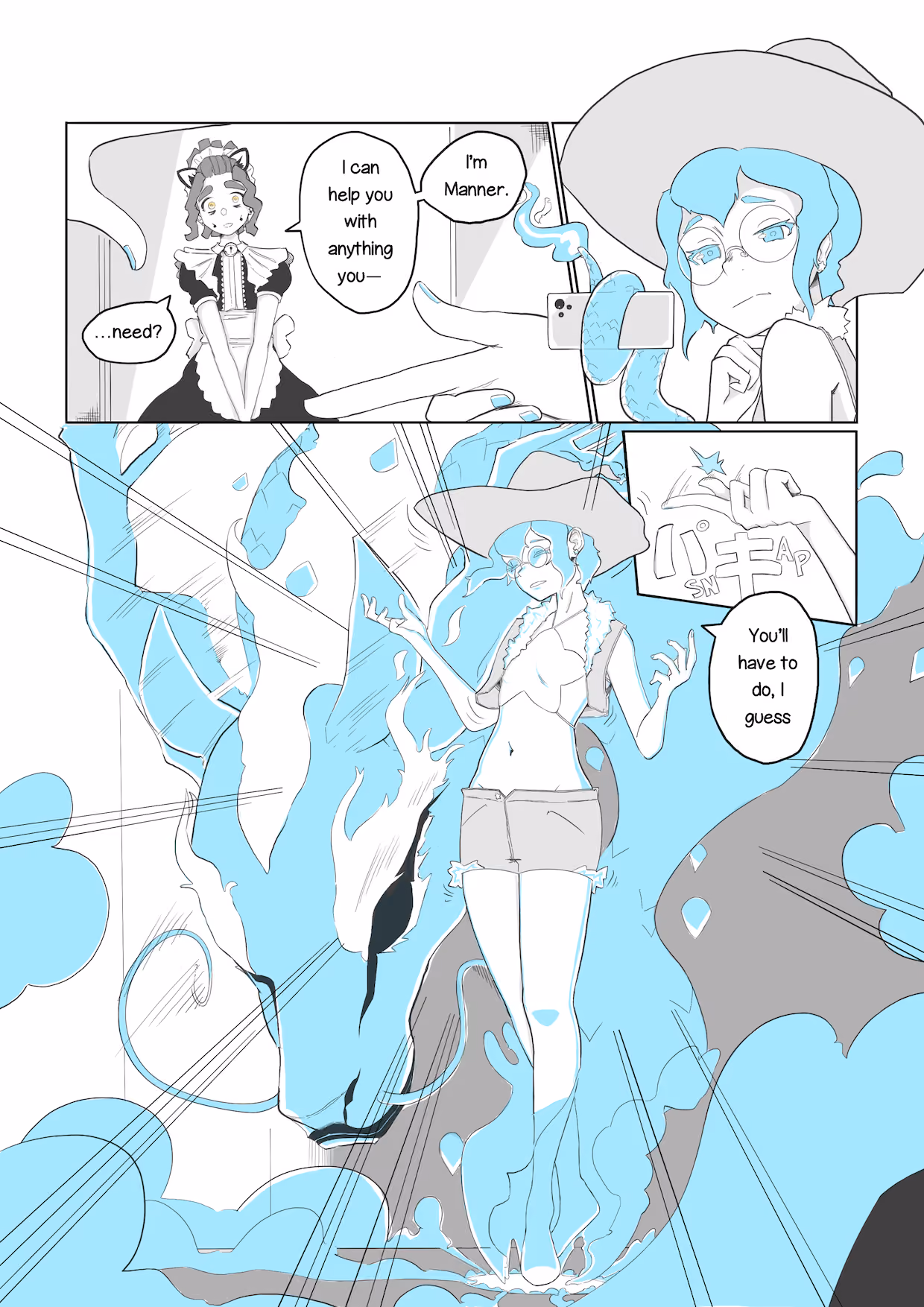 Faye summons something into the cafe.