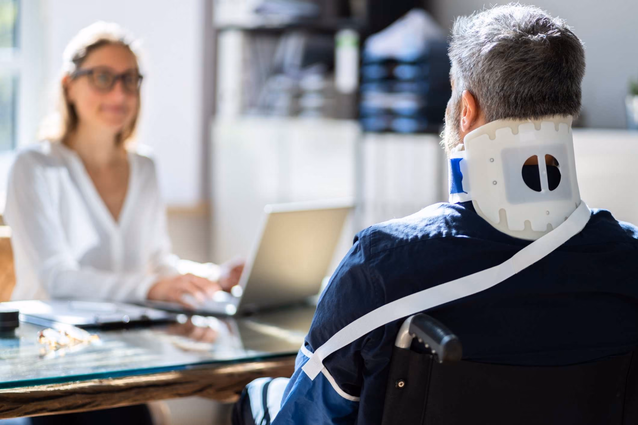 A man during a free consultation with a San Marcos personal injury attorney.