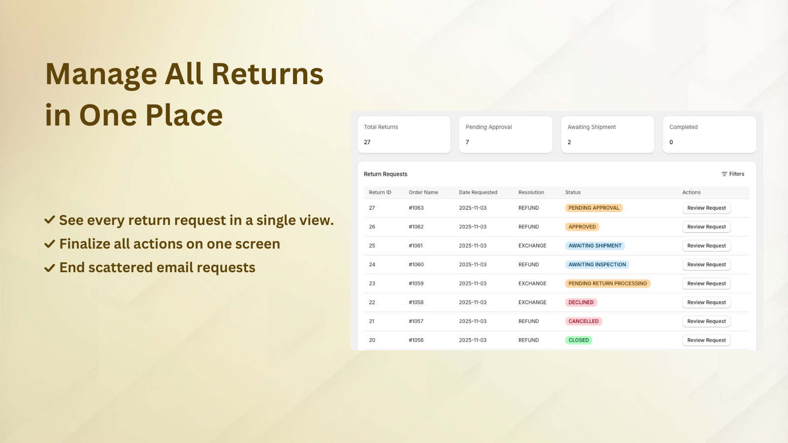 Bullion Returns — Merchant Dashboard to manage all returns