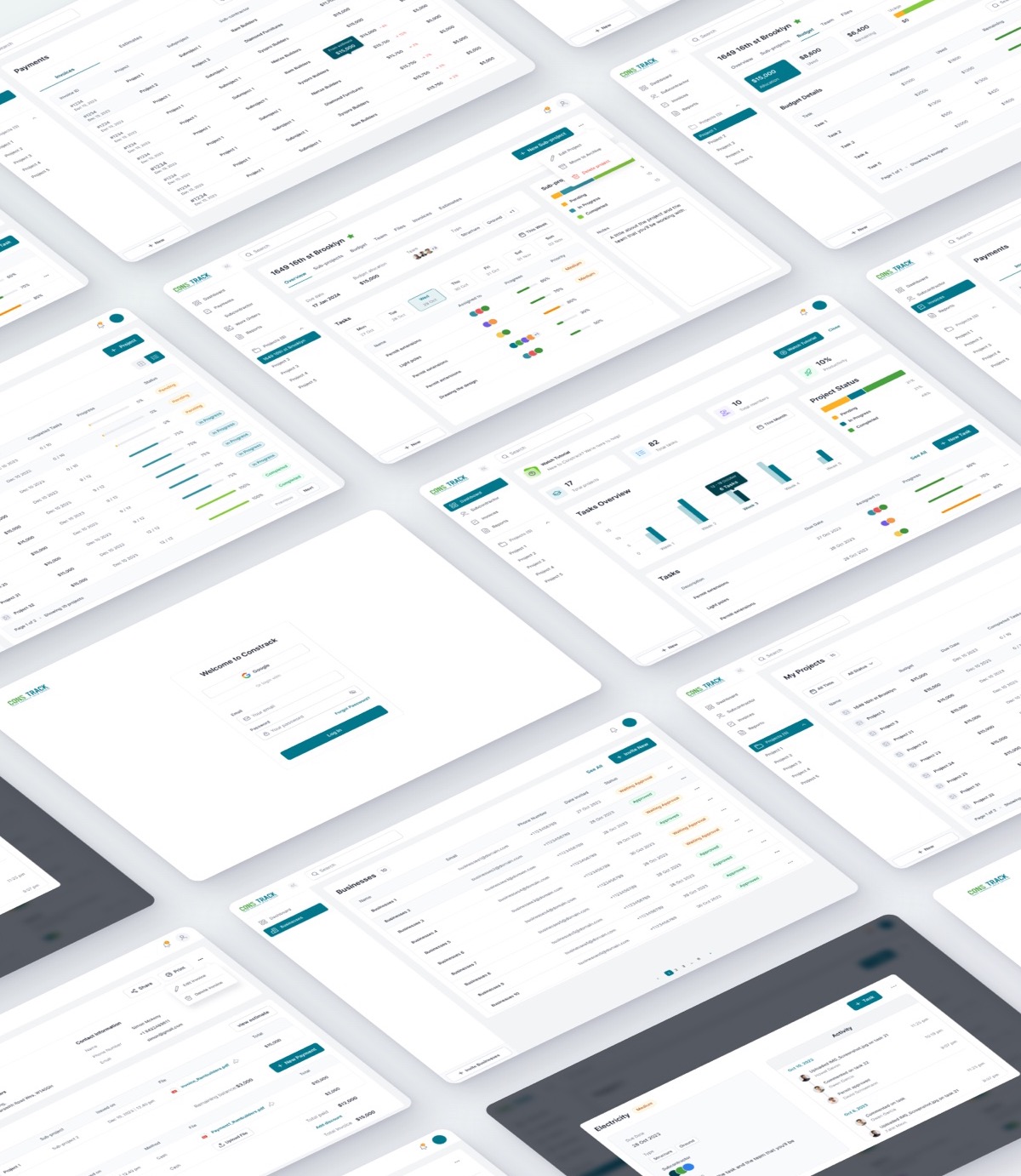 Constrack app screens
