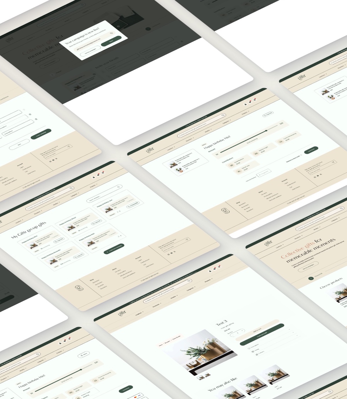 Giftr group gifting app screens