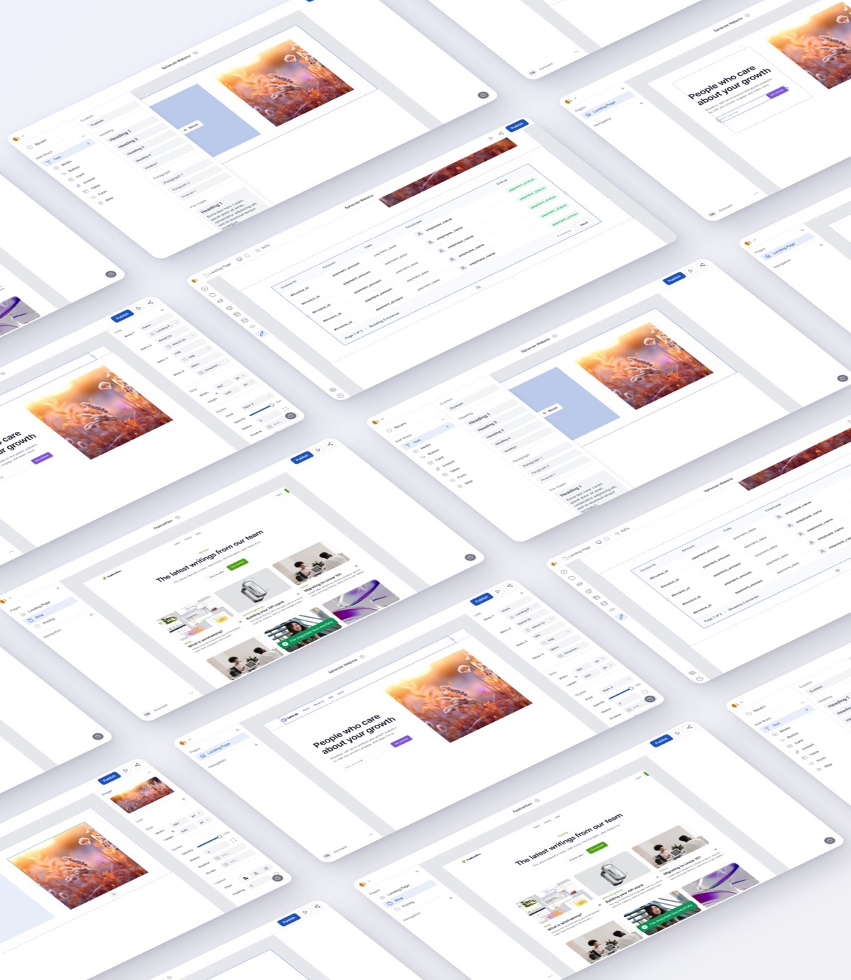 Created Wonders website builder screens