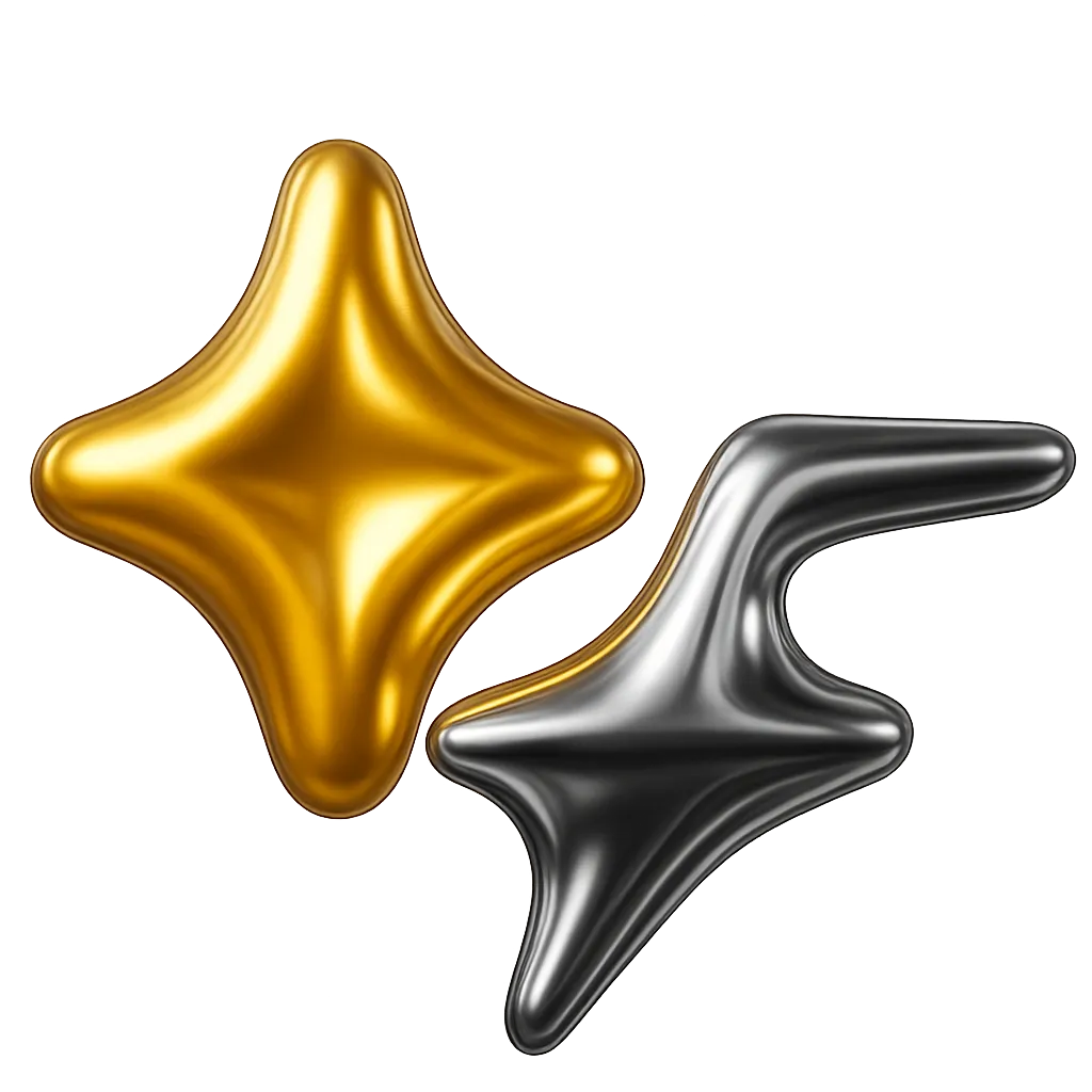 3D metallic StarX logo next to 3D metallic Fanvue logo