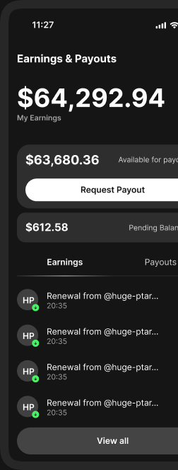 Fanvue earnings and payouts screen