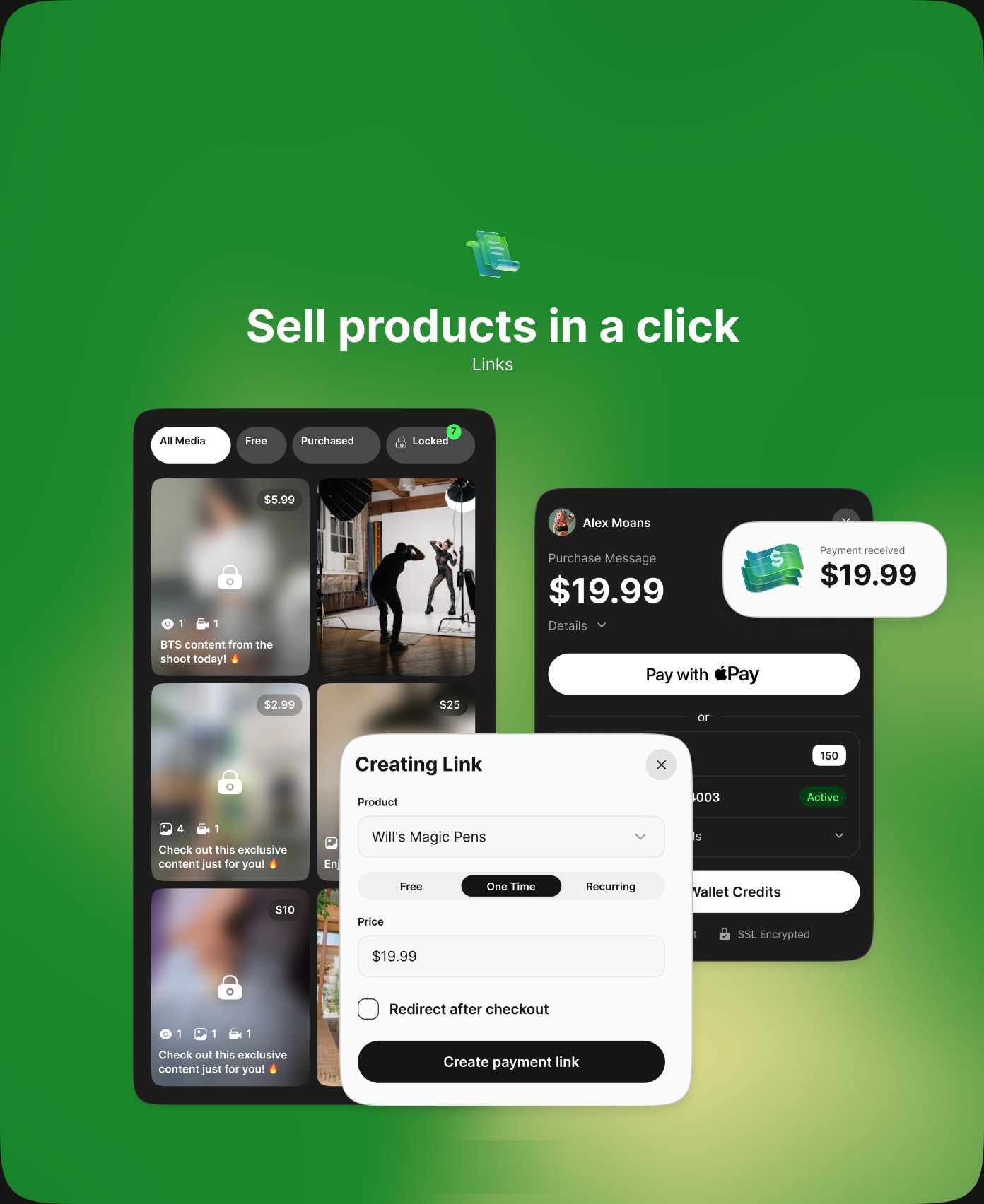 Sell products in a click - creating a Fanvue payment link for a product and receiving payment