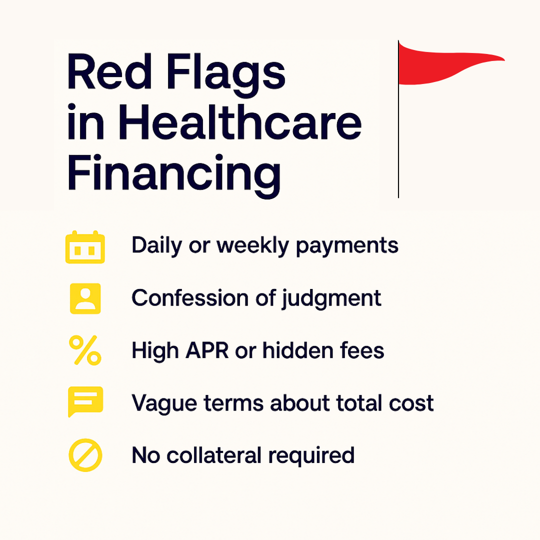 An infographic highlighting common red flags in healthcare financing.