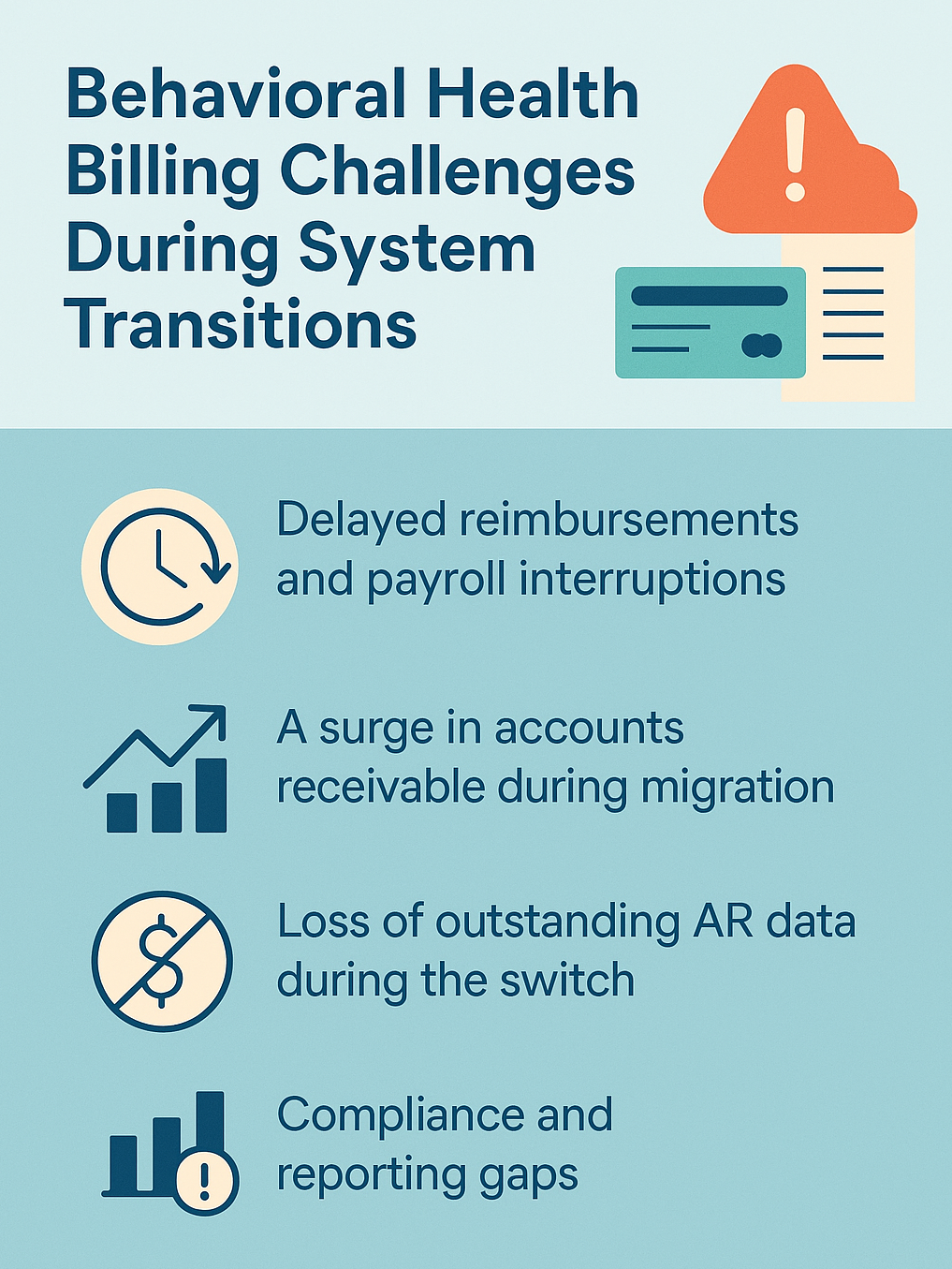 Behavioral health billing challenges during system transitions infographic 