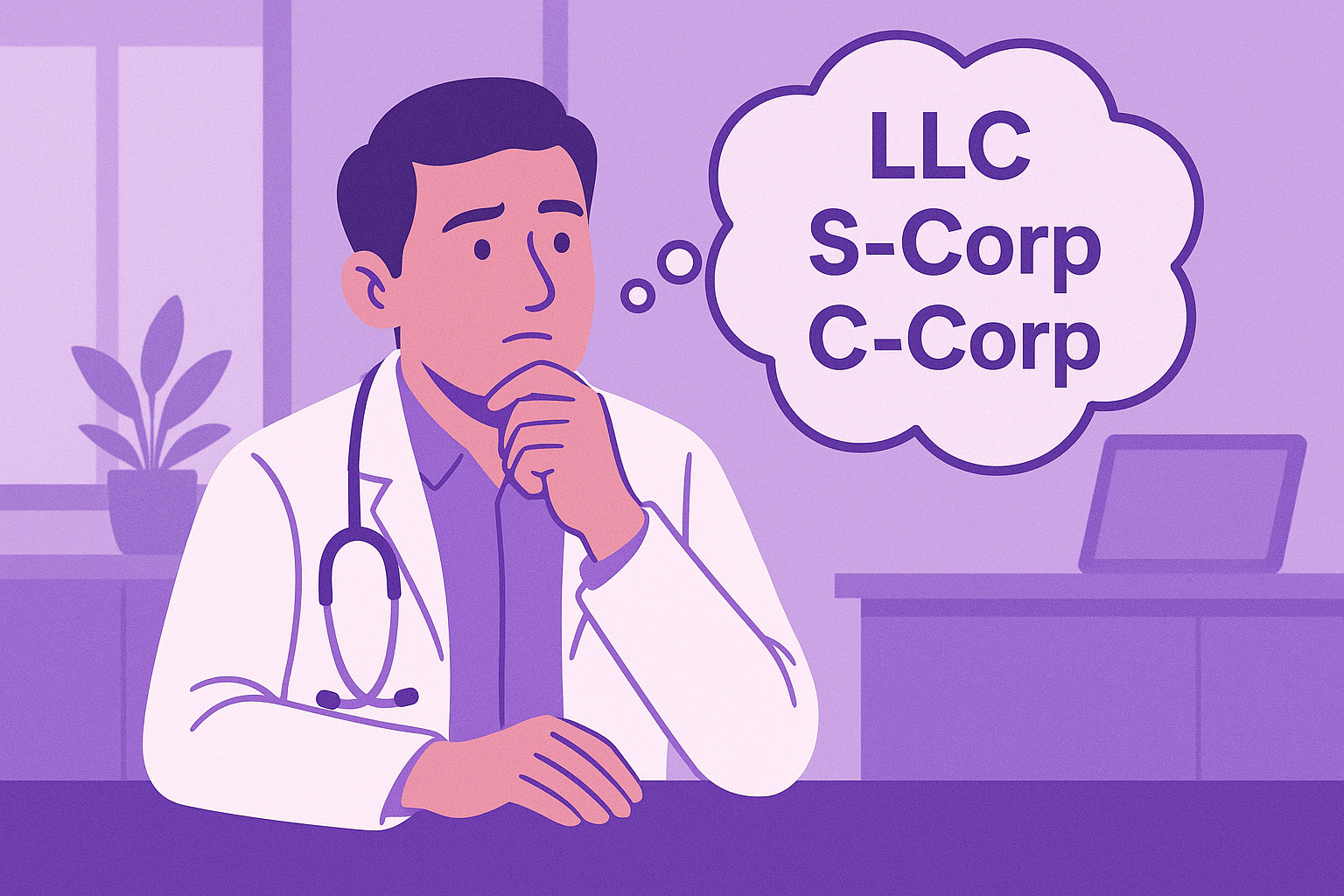 Doctor comparing S-Corp and C-Corp structures as part of strategic tax planning for doctors and private medical practices.