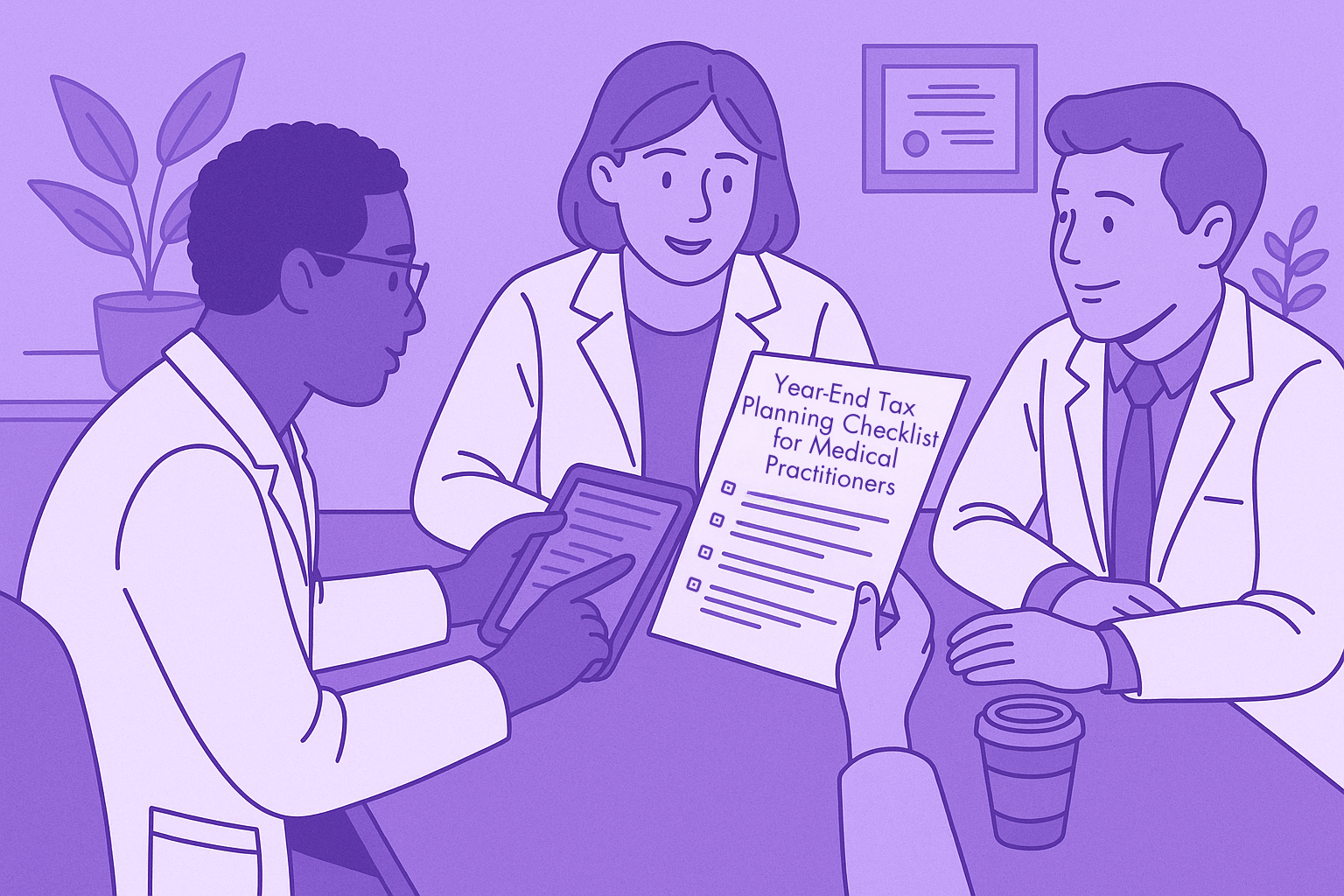 Accountants for healthcare reviewing financial checklist for medical practice