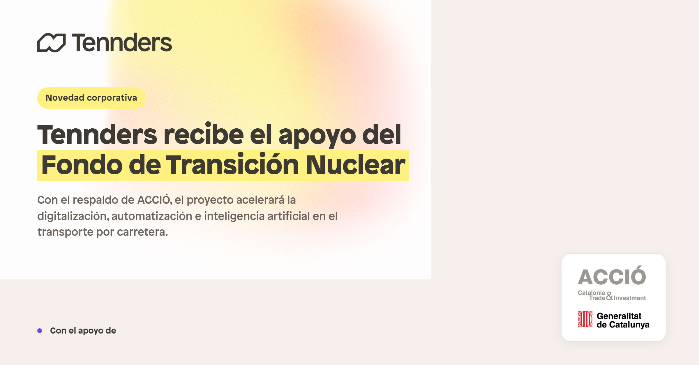 Tennders recibe el apoyo del Fondo de Transición Nuclear para acelerar su digitalización