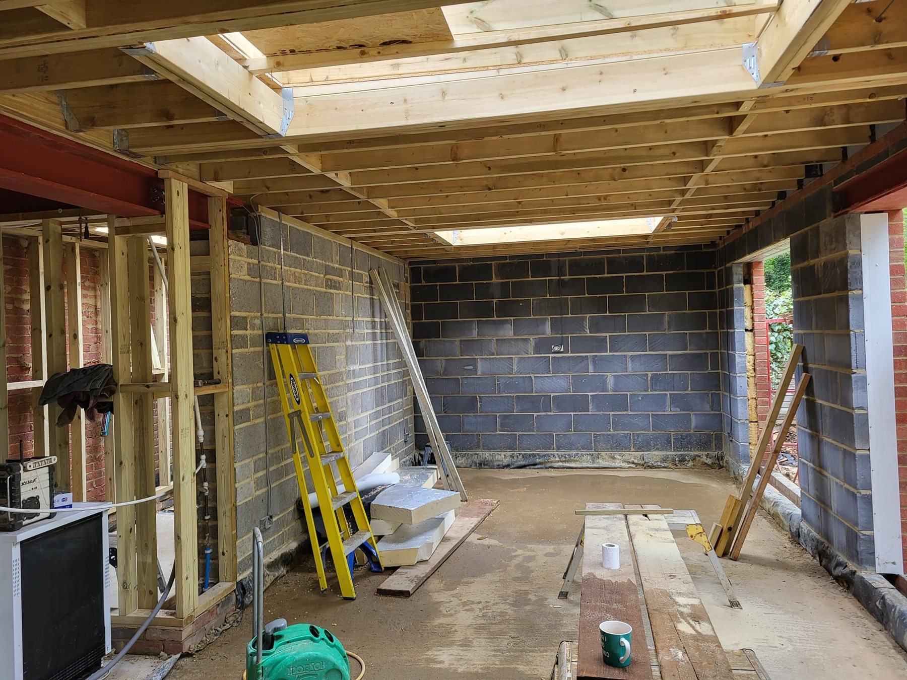 Timber roof structure with rooflight opening