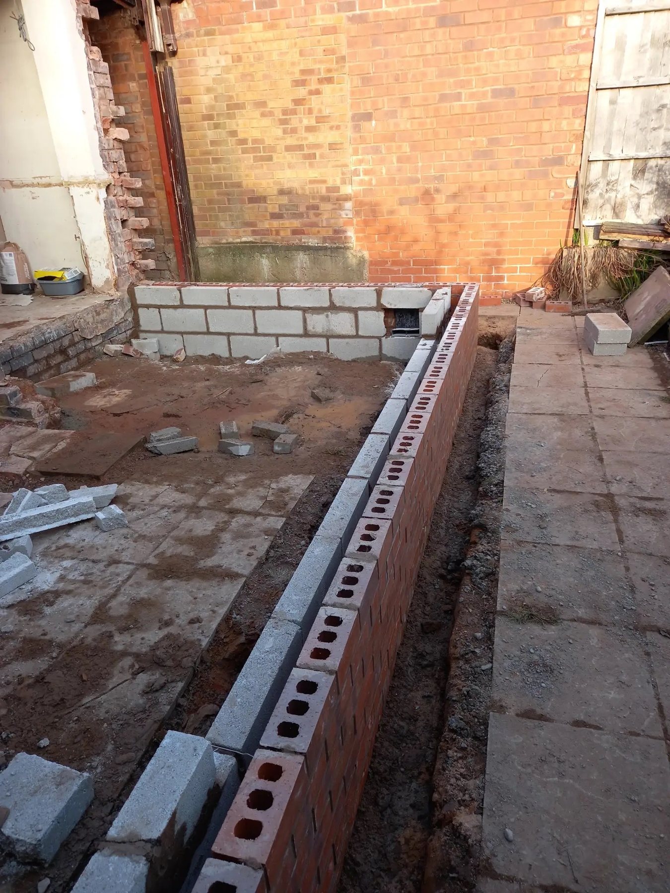 Blockwork walls of the rear extension, Staines