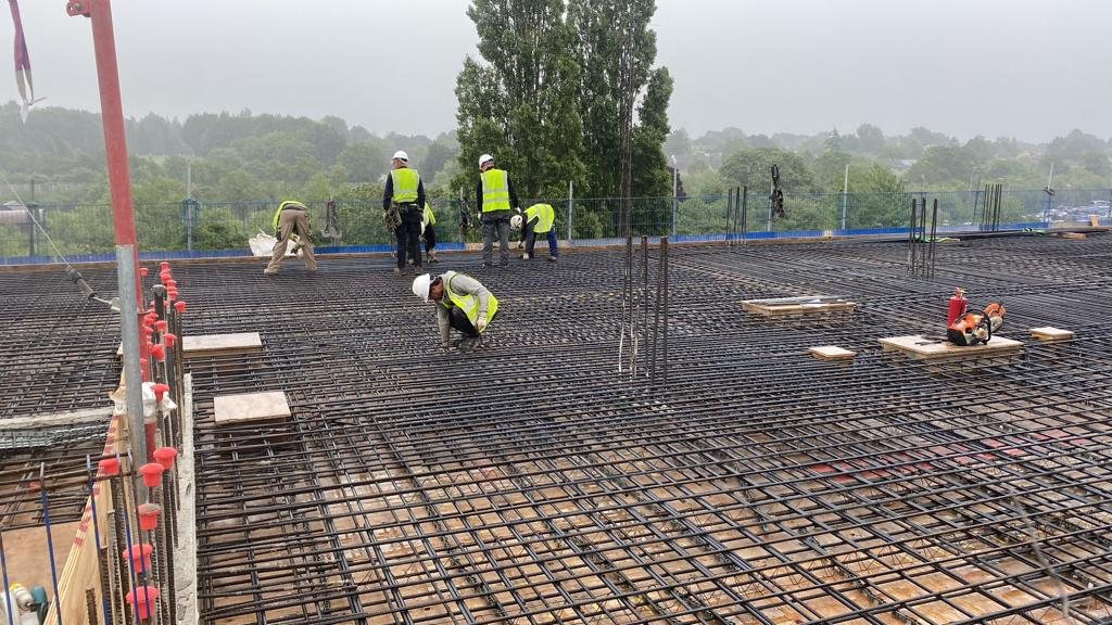 Steel fixers on the suspended slab