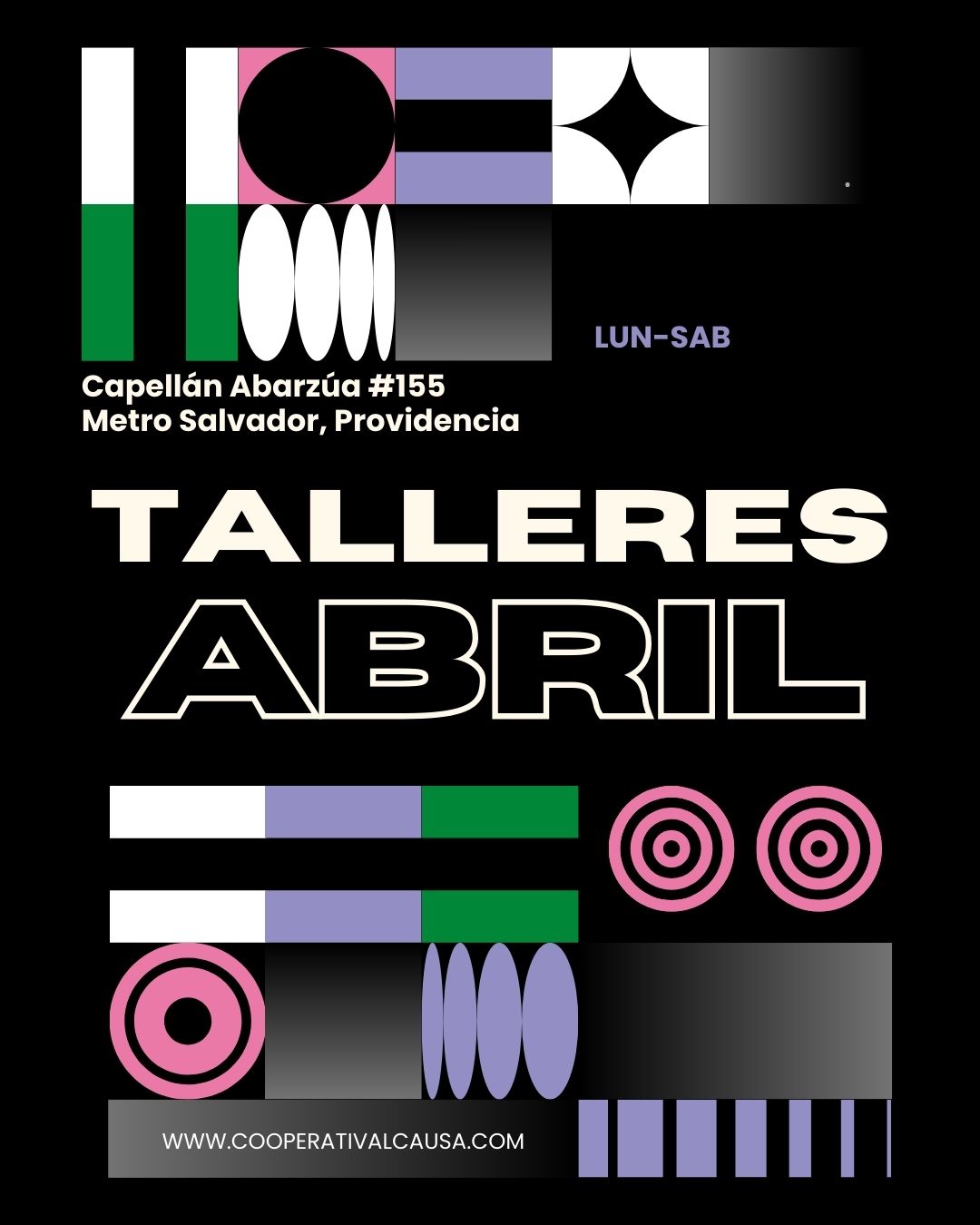 Afiche publicitario de los talleres correspondientes a este mes