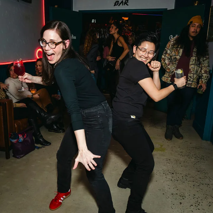 Guests dancing at a Brooklyn Art Haus event