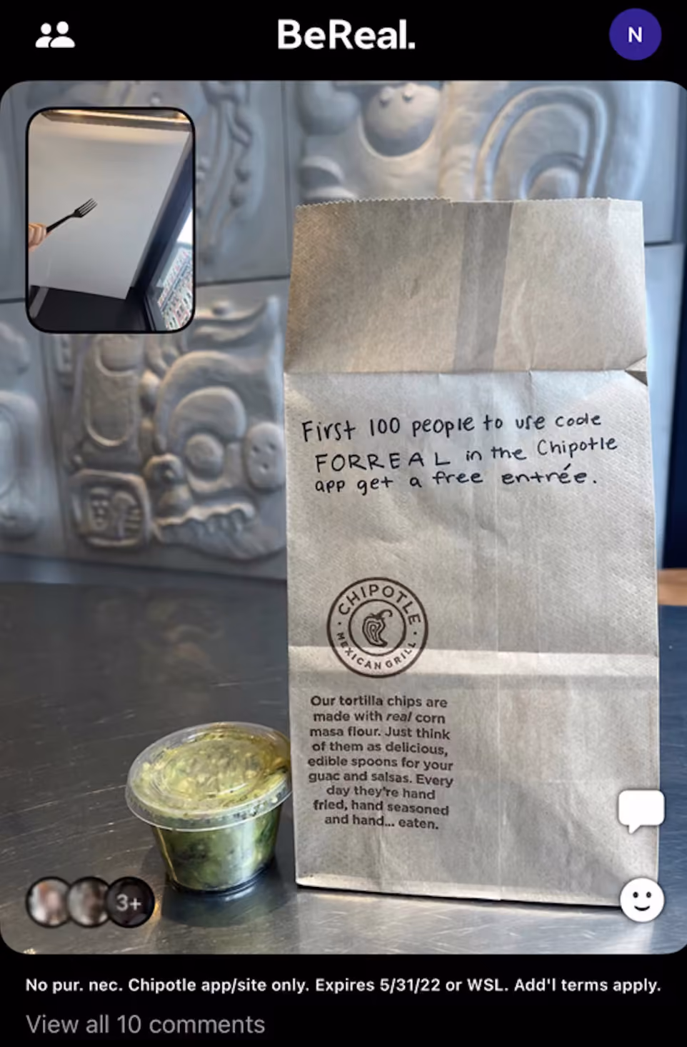 Chipotle BeReal post screenshot