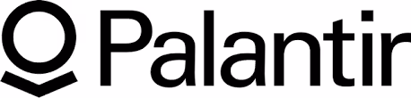 Palantir company logo in black text with a circular design element to the left.