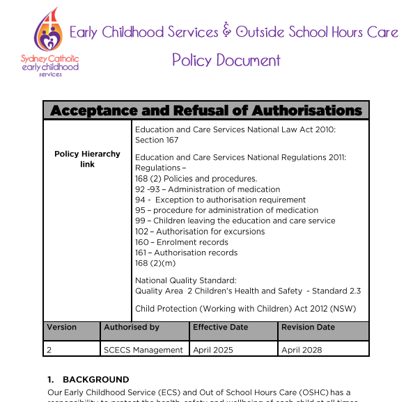 Acceptance & Refusal of Authorisations Policy
