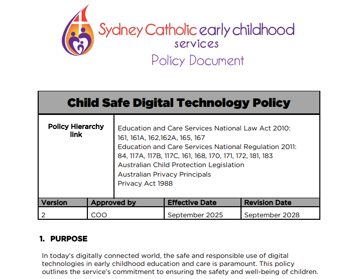 Child Safe Digital Technology Policy