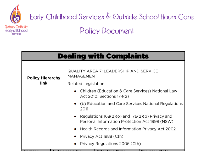 Dealing with Complaints Policy