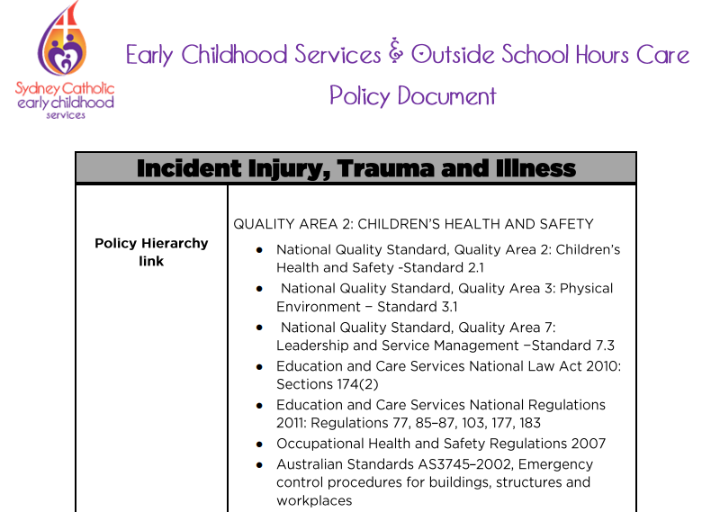 Incident, Injury, Trauma and Illness Policy
