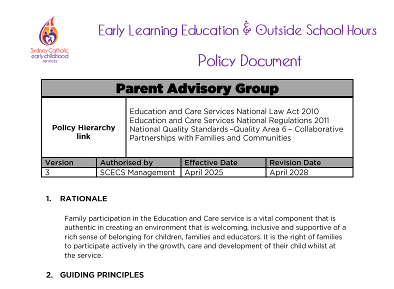 Parent Advisory Group Policy