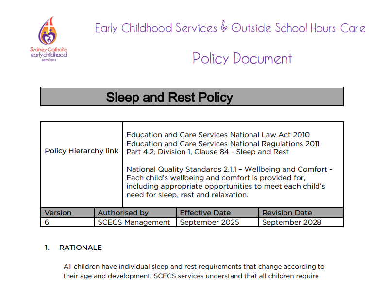Sleep and Rest Policy