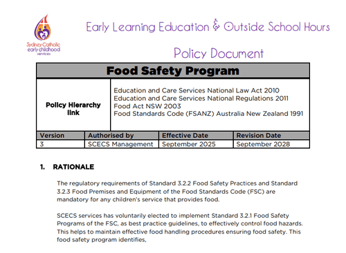 Food Safety Program Policy