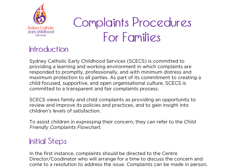 Complaints Procedure for Families 